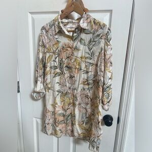 Nicole Miller Cream and Yellow Floral Linen Blouse